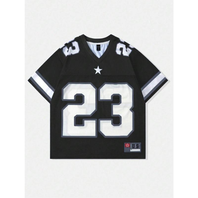 

Мужская летняя Y2K мода повседневная рубашка уличный ретро хип-хоп 23 рубашка V-образный вырез свободная дышащая быстросохнущая мужская футболка 10 XL