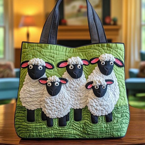 Quilted Tote Bag Cute Sheep Pattern Tote Women Retro Purse Machine Washable Handbag for Daily Errands Commuting Grocery Shopping