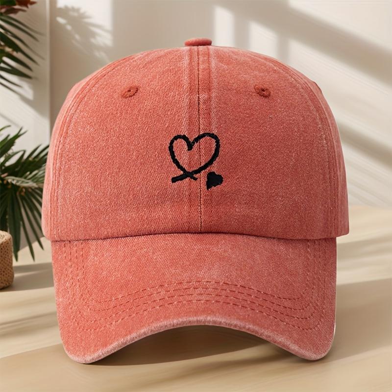 Classic Washed Vintage Baseball Cap with Heart Print Soft And Breathable Perfect for Street HipHop Style And Outdoor Casual S