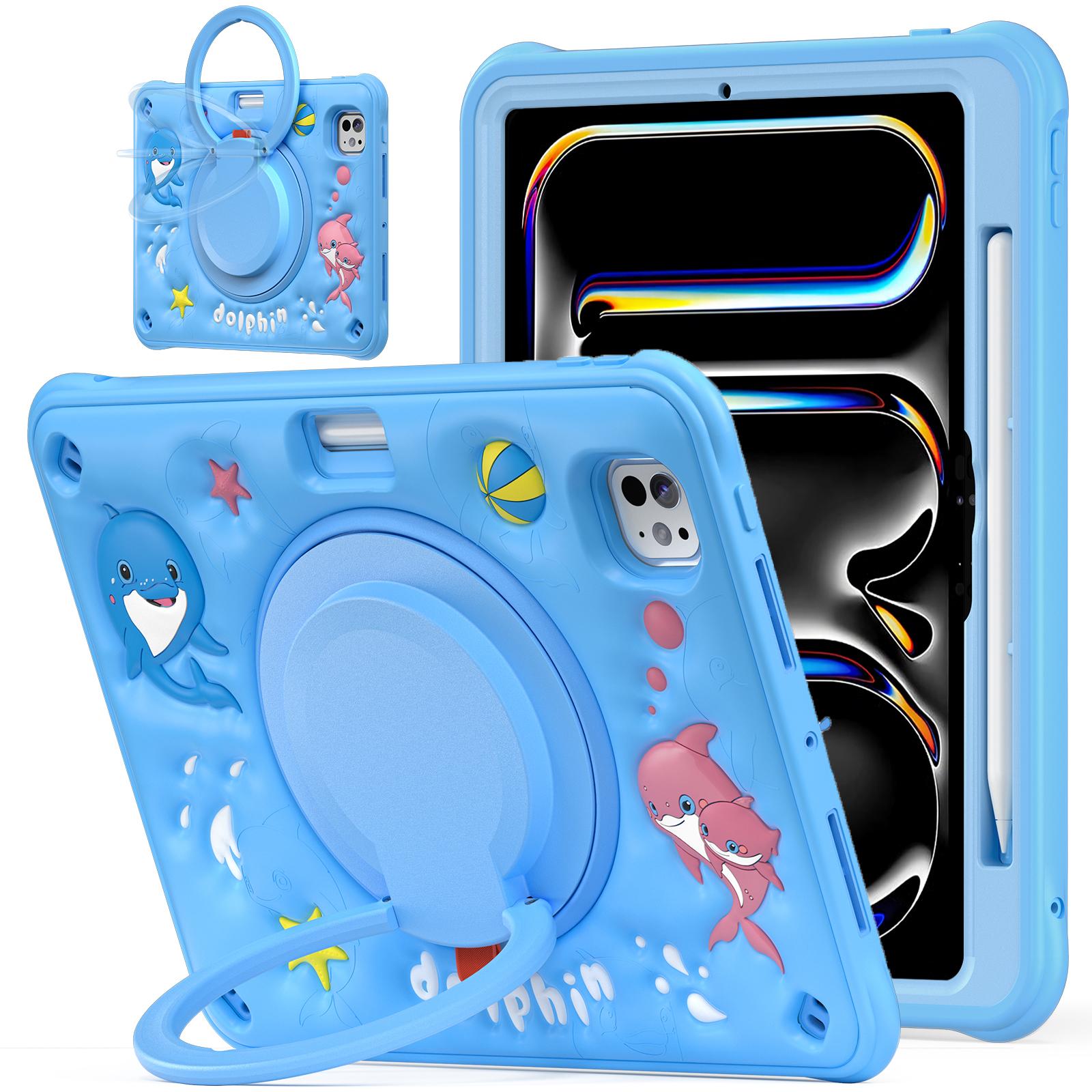 

For iPad Pro 11 (2024) Case Cute Dolphin PC+Silicone+TPU Kickstand Tablet Cover A