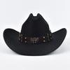 Men Women Western Cowboy Hat with Leather Vintage Big-edge Gentleman Cowgirl Hat Cloche Church Caps