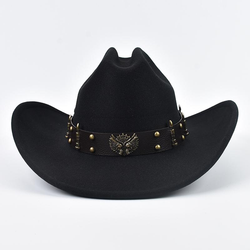 Men Women Western Cowboy Hat with Leather Vintage Big-edge Gentleman Cowgirl Hat Cloche Church Caps