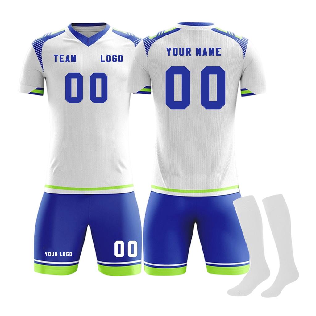 Men Soccer Jersey Set Short Sleeve Breathable Athletic Training Uniform with Shorts and Socks for Sports Teams Clubs
