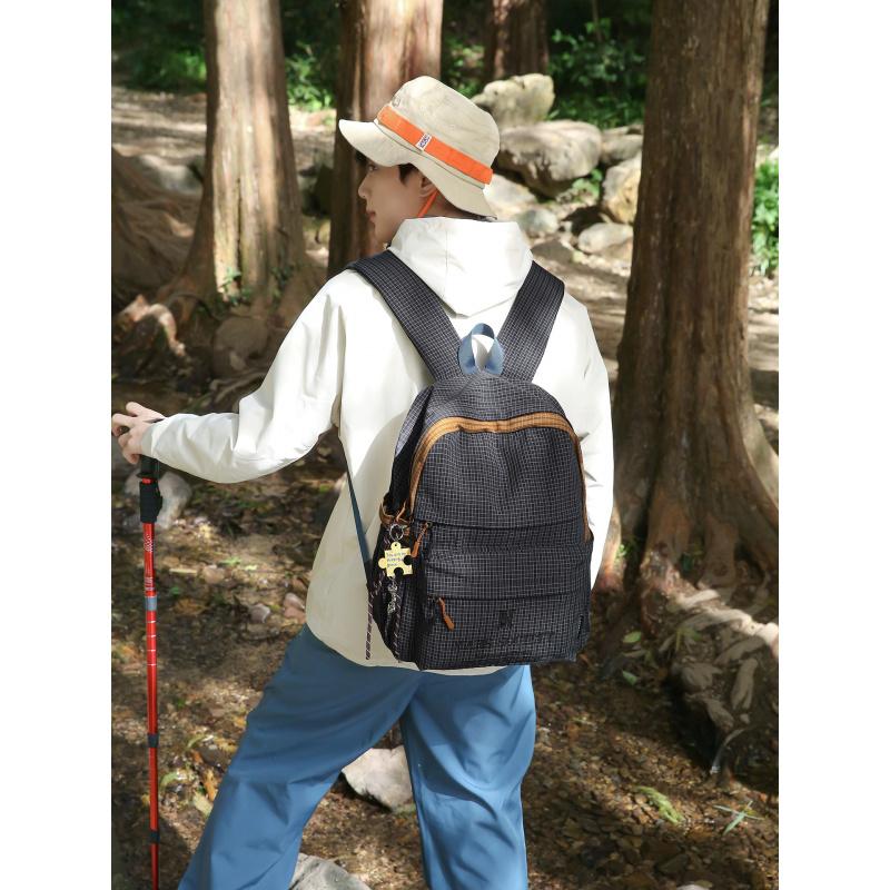 Karo-Sport-Wanderrucksack im koreanischen Stil, Reiserucksack, lässige Schultasche mit großem Fassungsvermögen für weibliche College-Studenten, Pendler
