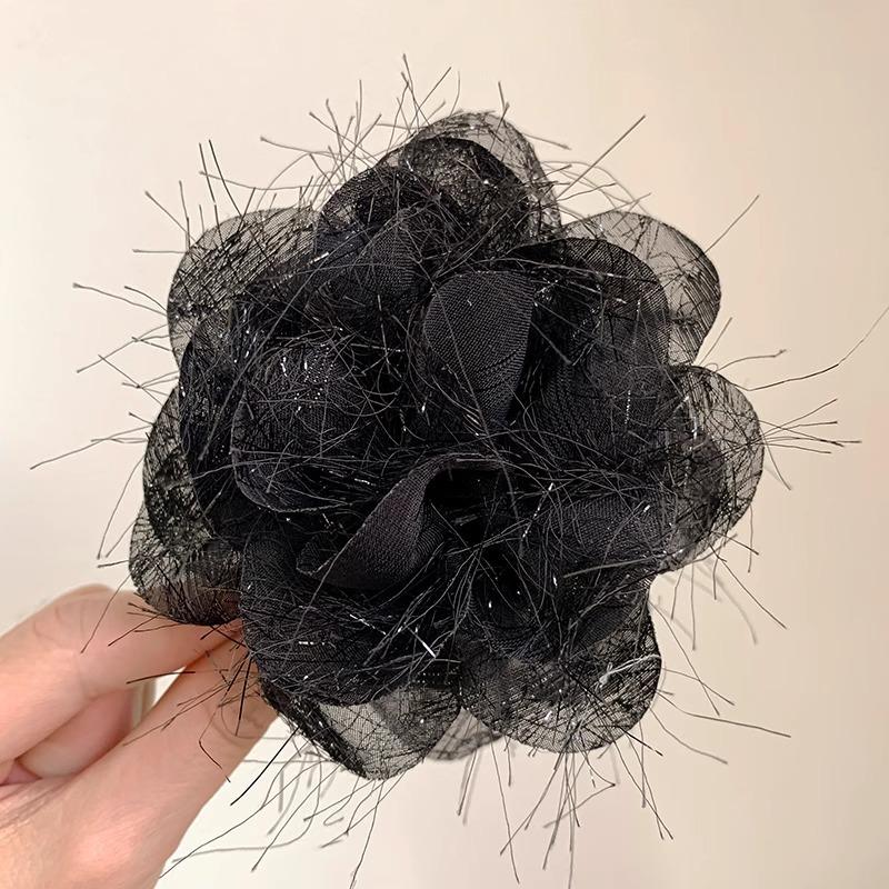 Нежный Корейский Кружевной Цветок Розы Зажим Женский Высококлассный Французский Зажим-Краб Для Волос На Затылок чёрный