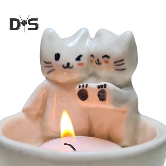 Cartoon Cat Candle Holder Living Room Kitchen Bathroom Resin Warming Paws Kitten Candlestick Desktop Decoration Christmas Birthday Gift
