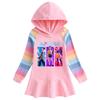 Kpop Demon Hunter Girls' Rainbow Ruffle Hooded Dress – Long Sleeve Princess Style for Spring & Autumn