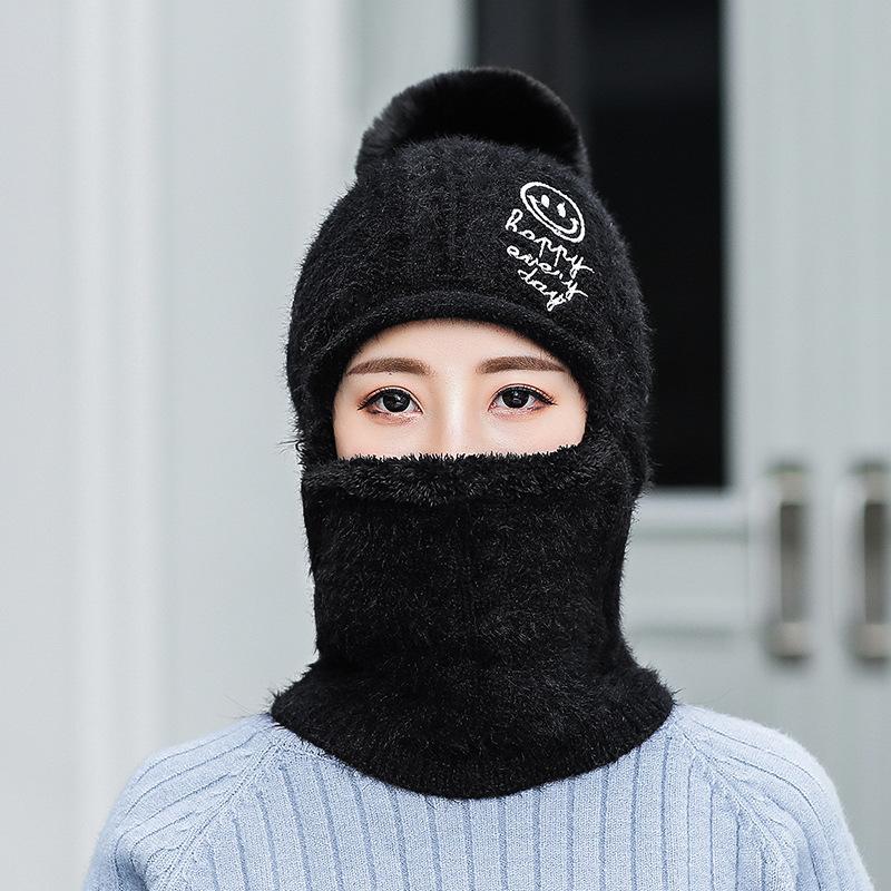 Fleece verdickte integrierte Wollmütze Damen Winter Kälte Schal einteilige Mütze Outdoor Radfahren Wollmischung Mütze