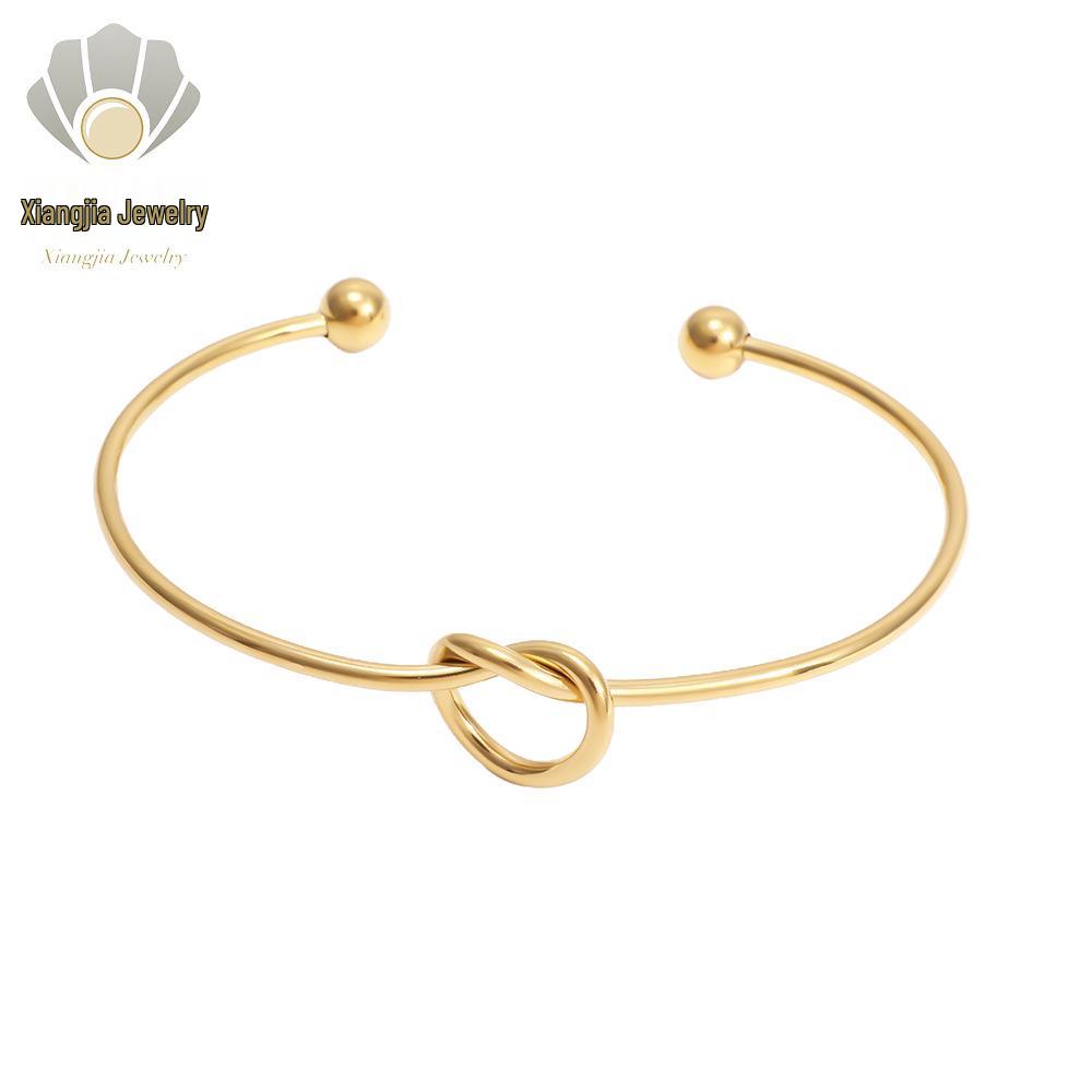 Cross-Border Love Knot Titanium Bangle - Versatile Peach Heart Open Bracelet, Vacuum-Plated Stainless Steel Jewelry