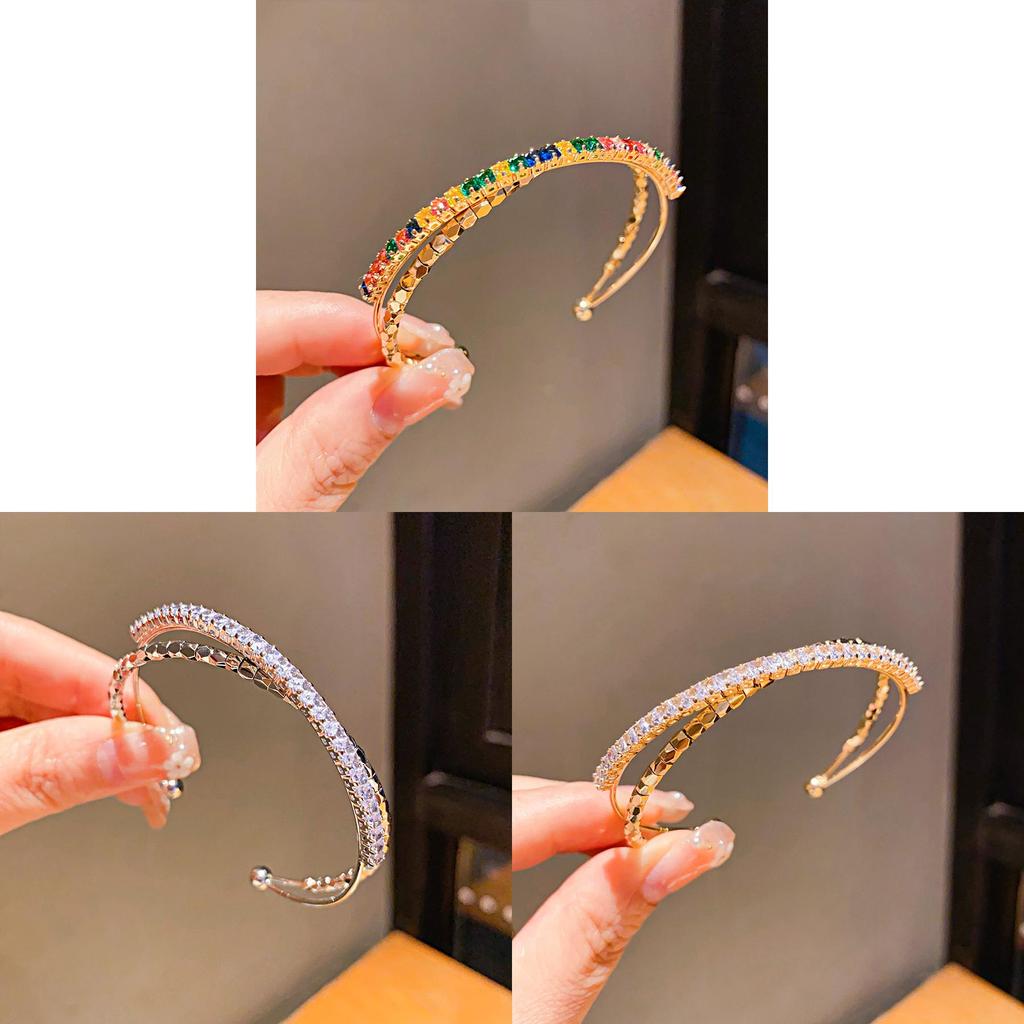 Geometric Zircon Metal Open Cuff Bracelet With Sparkling Stones For Women Fashion Jewelry