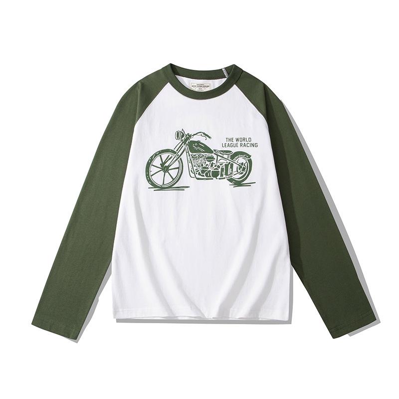 

OKONKWO 230g Motorcycle Raglan Color Block Long Sleeve T-Shirt for Men & Women XL