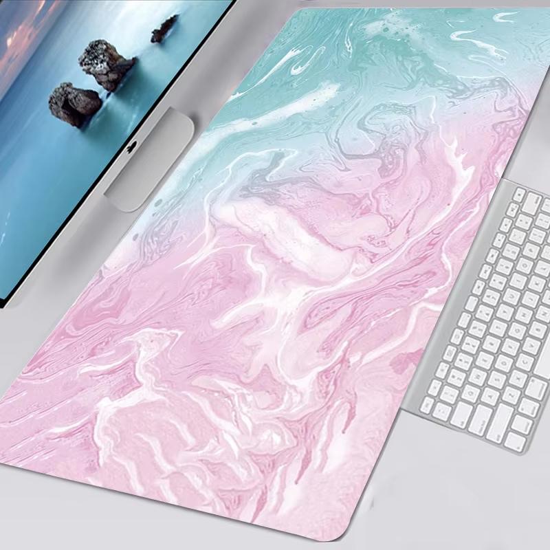 Ocean Blue Marble Pattern Desk Mat Waterproof Nonslip Extended Mouse Pad