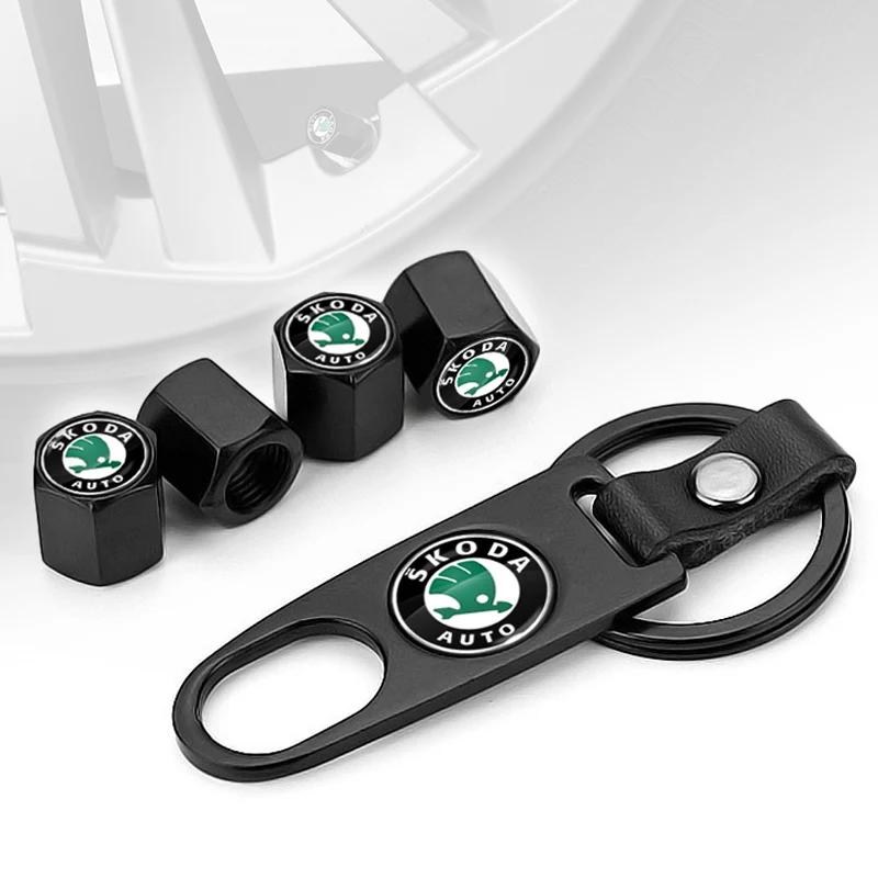 Car Wheel Tire Valve Stems Cap With Keychain Keyring Badge For Skoda Sharp Sharp crystal Sharp Rapid speed Pye Ye Di trunk BI7