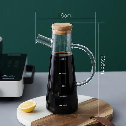 Transparent Glass Oil Can Soy Sauce Bottle Vinegar Pot Condiment Bottles Oil Bottle with Scale Kitchen Supplies Seasoning Bottle