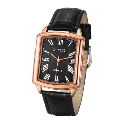 Square Calendar 3ATM Rome Analog PU Leather Belt Quartz Casual Business Watch Simple Stylish Fashion Accessory Birthday Anniversary Christmas Day