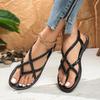 Women's Summer Flat Solid-Color Woven Thong-Style Outdoor Sandals, Casual Comfort Footwear.