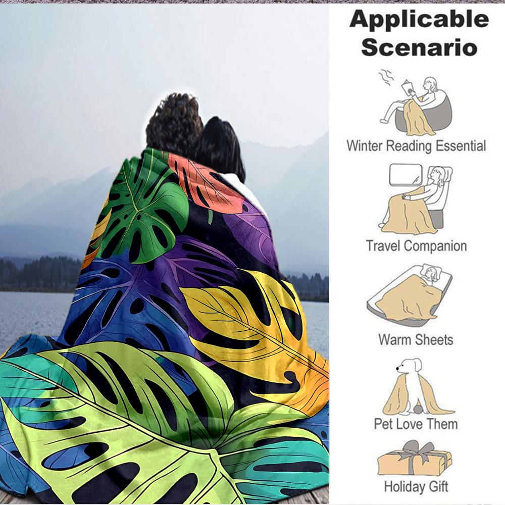 1pc Tropical Leaves Blanket Warm, Cozy, And Soft, Suitable for Sofas, Beds, Cars, And Office Use.Perfect for Camping And Travel, Making It a Great Gif