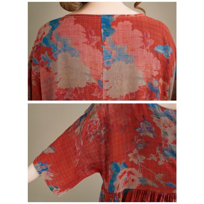 DIMANAF New 2026 Summer Women Plus Size Vintage Lady Long Dress Beach Loose Oversize Maxi Floral Print Cotton