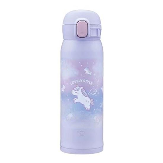 Zojirushi water bottle 480ml cute kids mug easy clean seamless lid only 3 parts wash children thermal insulation cooling one-touch unicorn purple