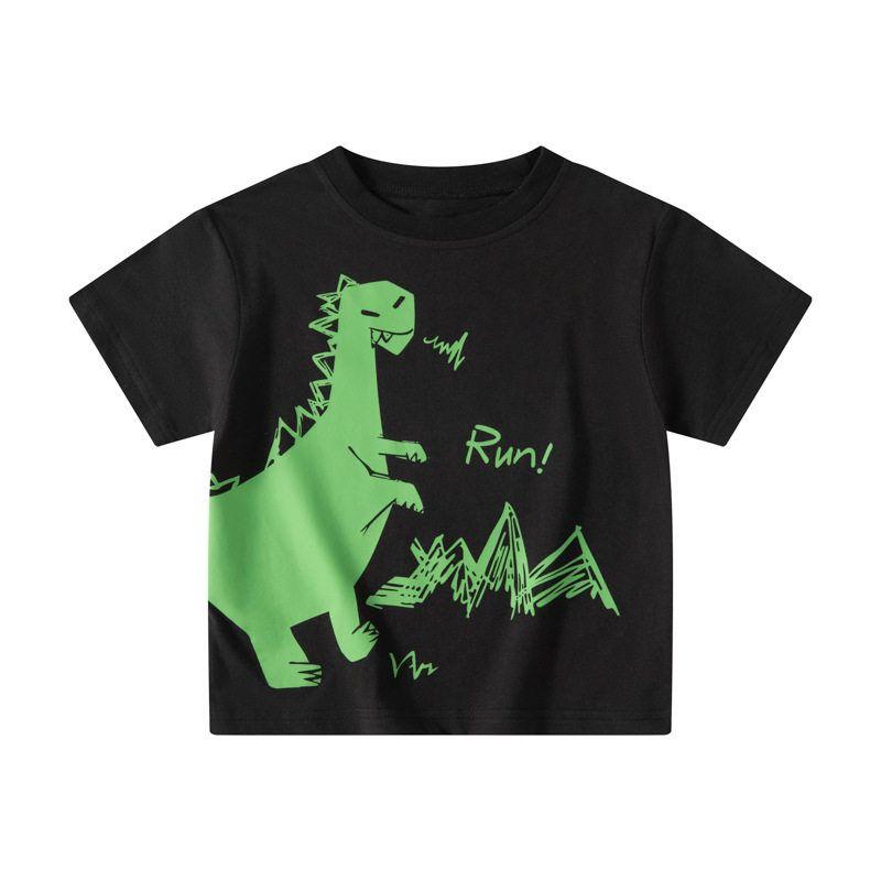 Korean Style Children's Clothing Dinosaur Short-Sleeved T-Shirt Half-Sleeved Summer Printed Clothes for Boys and Girls Baby Boy Pure Cotton Top