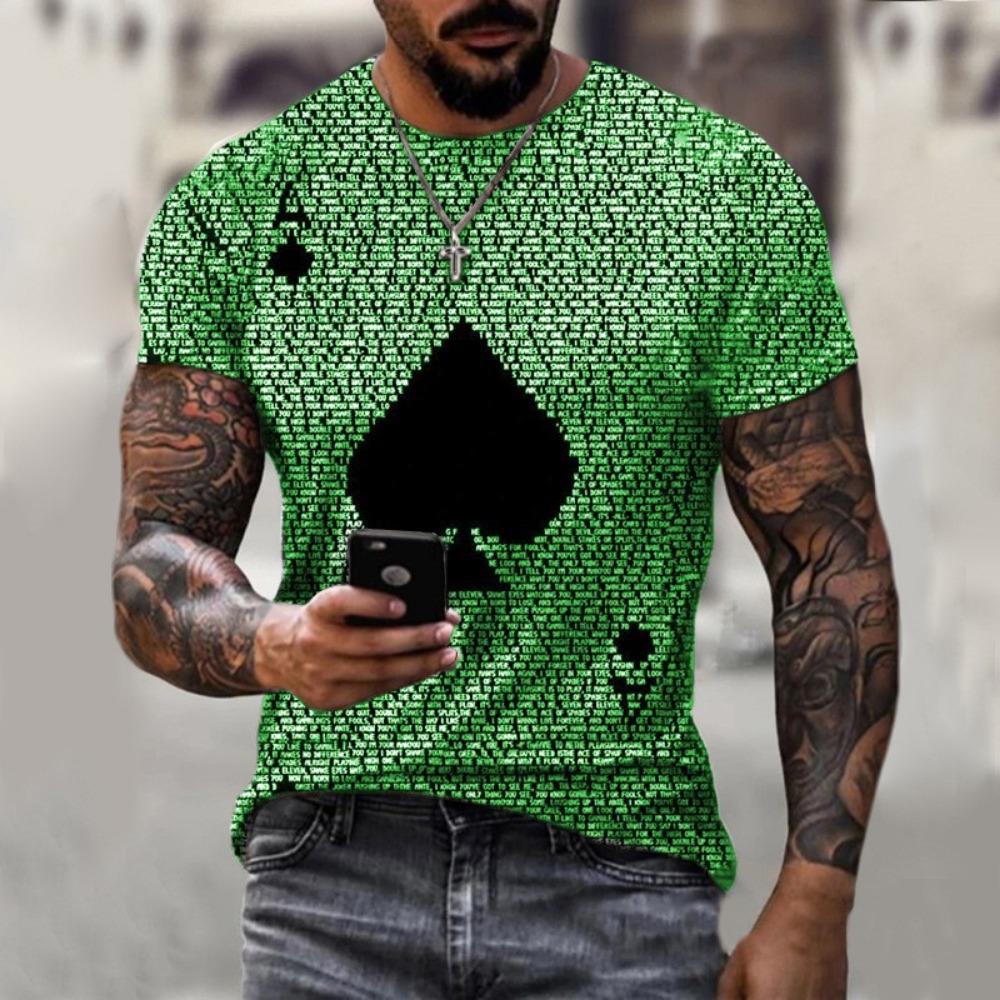 

26 Summer Men s Loose Ace of Spades Poker 3D Digital Print T-shirt Street Personality Trendy Round Neck Short Sleeve Men 6XL