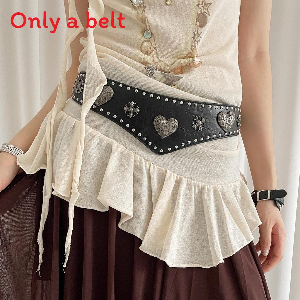 

American Vintage Ethnic Style Heart Rivet Belt For Women With Alloy Buckle Fashion Accessory