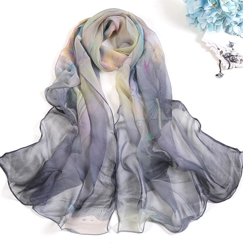 Lange Schals Wraps Frauen Strand Sonnencreme Hijab Blumendruck Seidenschal Chiffon Kopftuch Halstücher 50x160cm