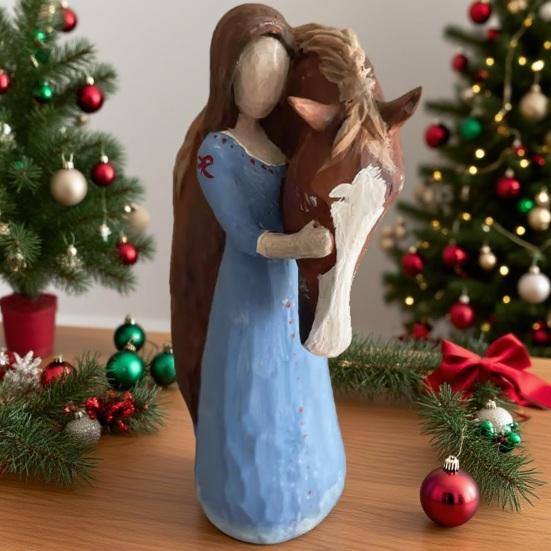 Girl Holding Horse Resin Statue Angle Pony Figurine Sculpture Home