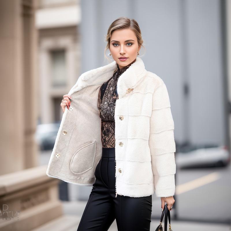 Autumn Winter Women's Fur Integrated Jacket Female Thicken High Collar Warm Danish Mink Fur Coat Top Women's Winter Jacket