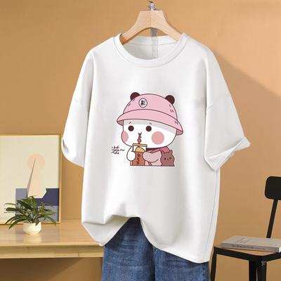 Camiseta con estampado de letras para mujer, camiseta corta de verano de talla grande, camiseta holgada para parejas, camisetas informales de gran tamaño con cuello redondo