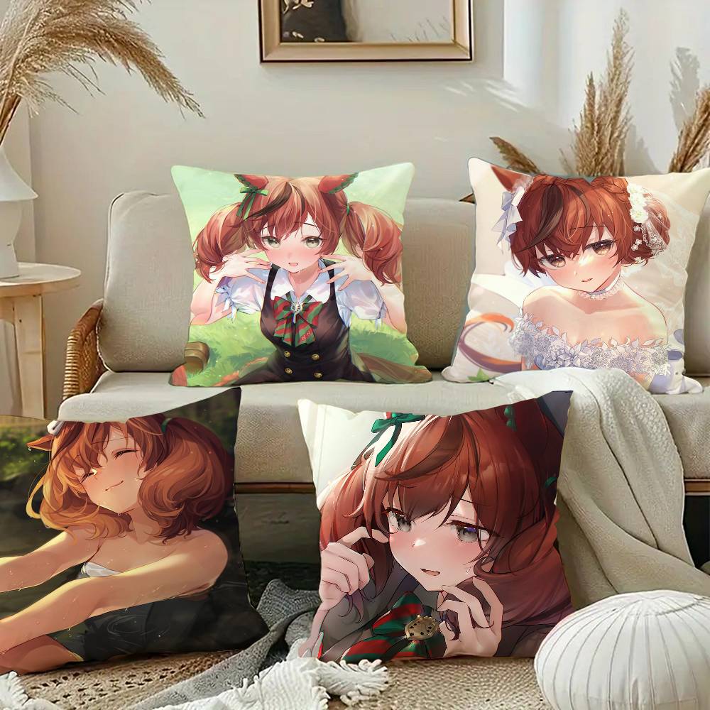 Schöne Natur Niedliches Anime-Mädchen Umamusume Kissenbezug Quadratisches Kissen Schlafzimmer Sofa Freizeit Komfort Kissen Auto Heimdekoration