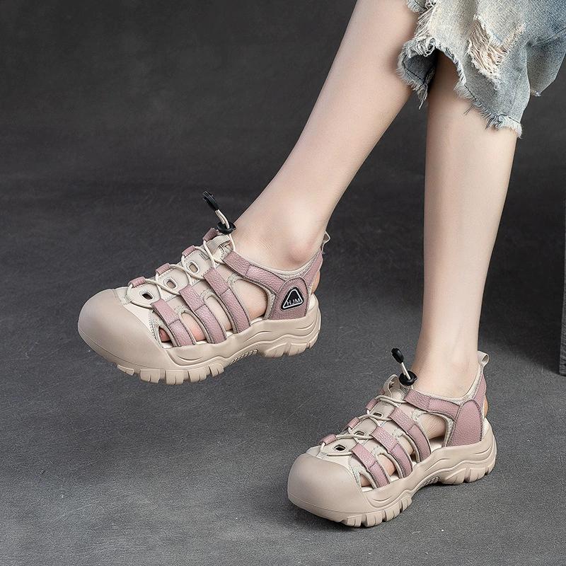 Fashion GKTINOO Women Sandals 2025 Summer Shoes Genuine Leather Covered Toe Soft Casual Walking Zapatos Mujer Plataforma