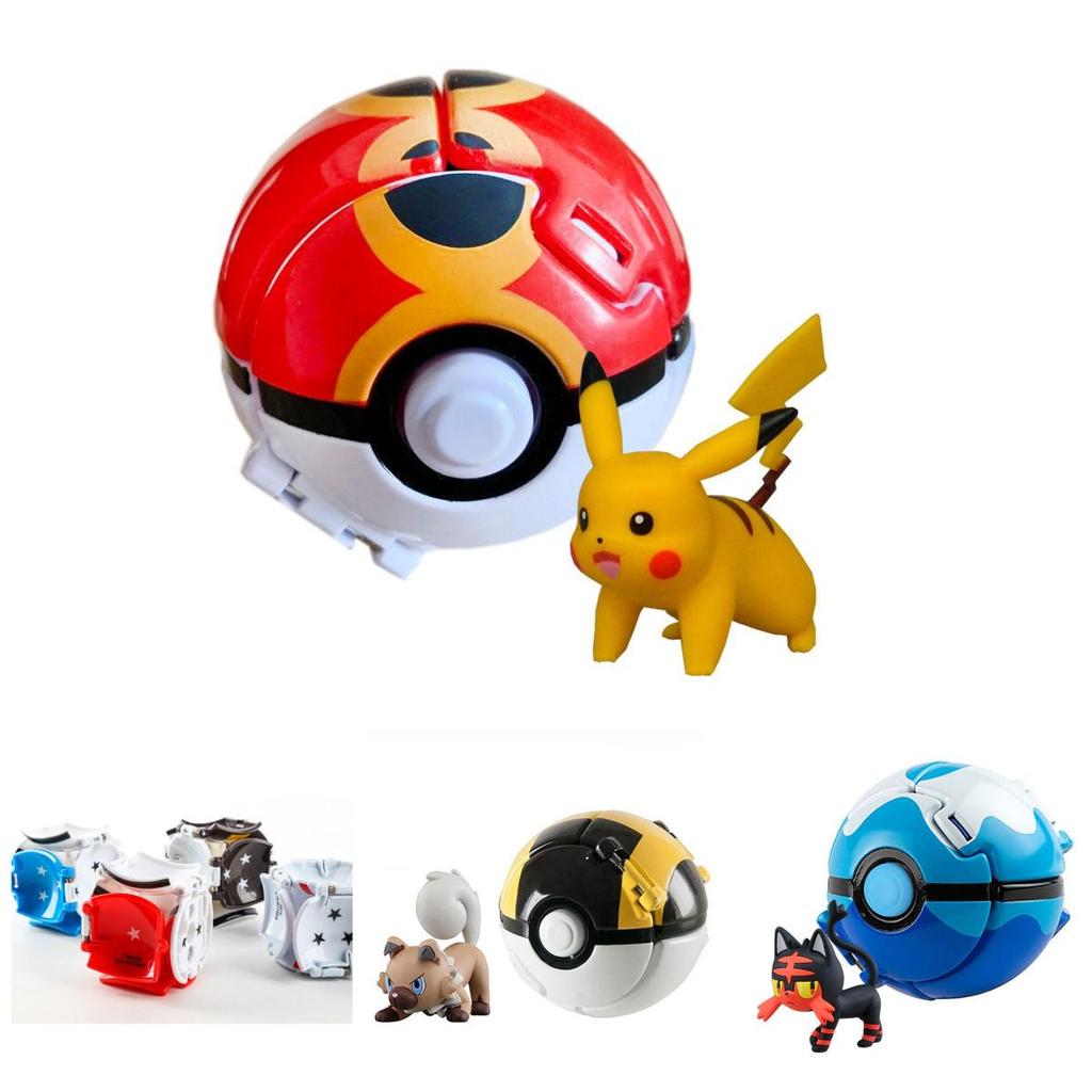Pokemon Poke Ball Elf Figure Model Toy Pikachu Charmander Litten Rockruff Game Anime Figure