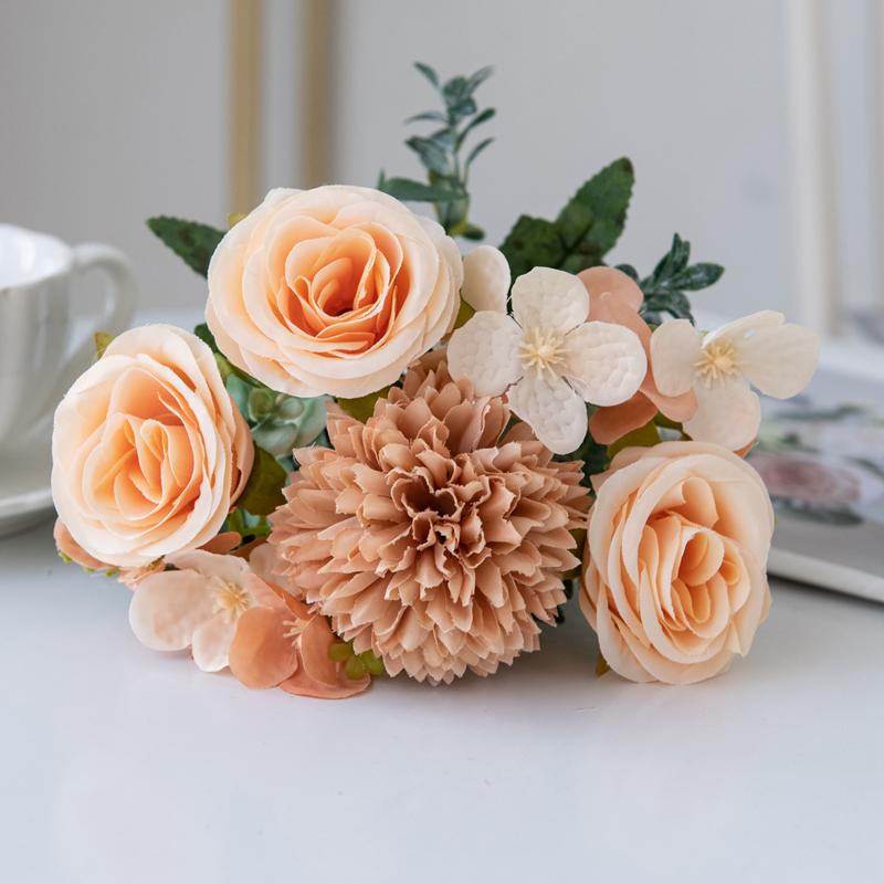 

Искусственные цветы 6 головок розы хризантемы шелковый букет свадебная арка фестиваль домашняя декорация реквизит для фотографии домашняя ваза 1pc шампанского