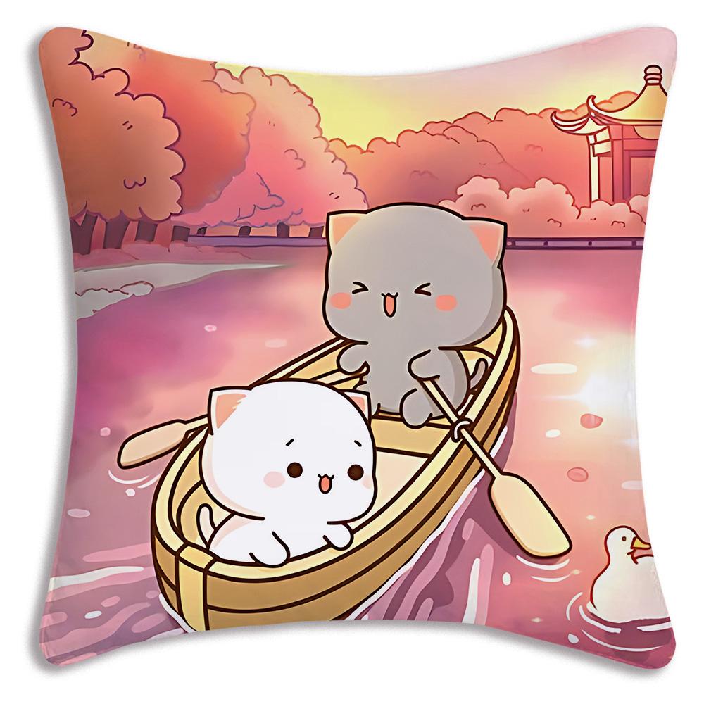 Kawaii Cute Peach Mochi Cat Pillow Covers Cartoon Sofa Decorative Home Double-Sided Printing Short Plush Cute Cushion Cover