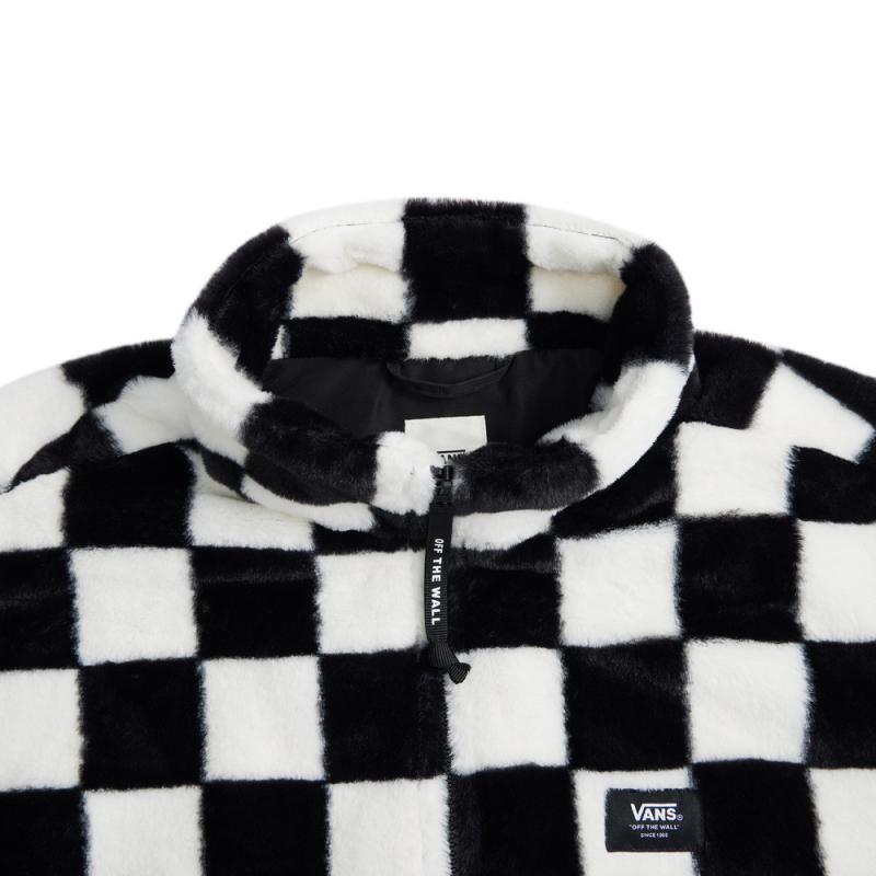 Vans Off The Wall 1966 Mânecă Lungă Guler Înalt Jachetă Confortabilă din Fleece Jachete Femei Negru Alb VN000KD5E2O