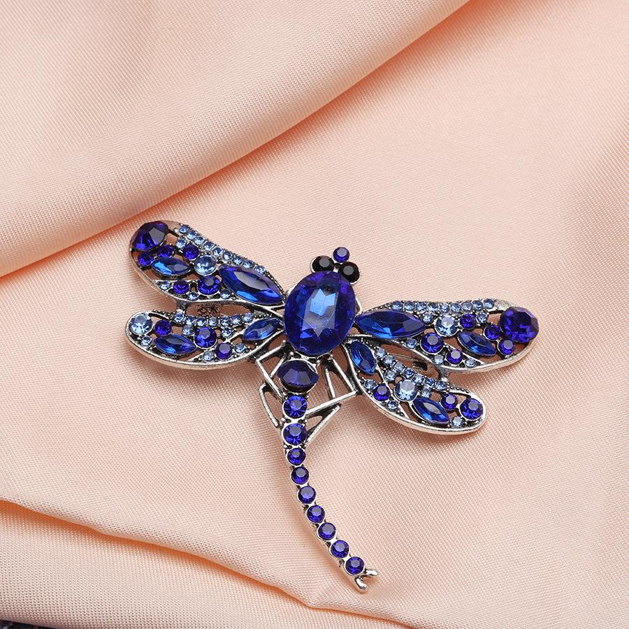 

Європейська та Американська Ретро Брошка Чорна Орхідея Бабка: Шовкова Пряжка для Шарфа з Діамантовим Дизайном Комахи Large jeweled blue dragonfly brooch