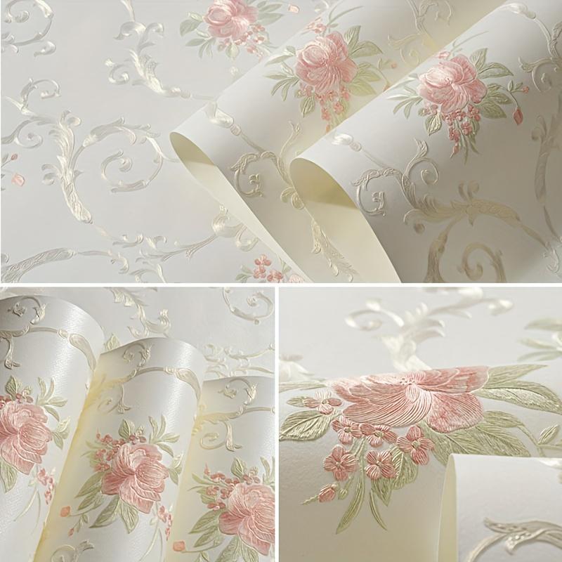 Abziehbar & Aufklebbar Tapete Floral Abnehmbares Kontaktpapier mit Realistischem 3D-Blumen- und Blattmuster, Vliestapete für Schlafzimmer, Wohnzimmerwände