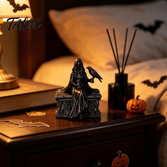 Gothic Crow Queen Figurine 3D Printed Figurine, Cloaked Robe Statue with Detailed Ornate Collectible Crow, Spooky Desktop Ornament for Home