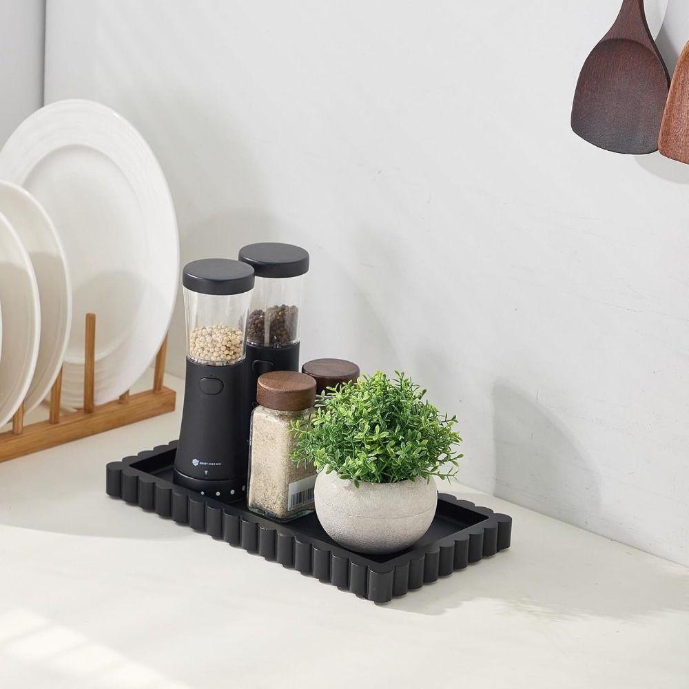 Serving Tray Silicone Candle Holder Tray Wavy Square Decorative Tray Modern Multi-purpose Trinket Holder Coffee Table