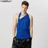 INCERUN Men Halter Irregular Neck Sleeveless Tops Solid Color Ruffled Tanks