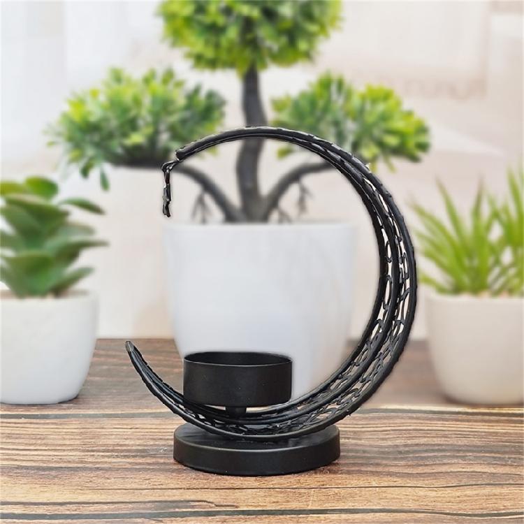 Eid Mubaraks Candlestick Metal Hollowed Moon Shape Tealight Candle Holders for Muslims Holiday Parties Decorations
