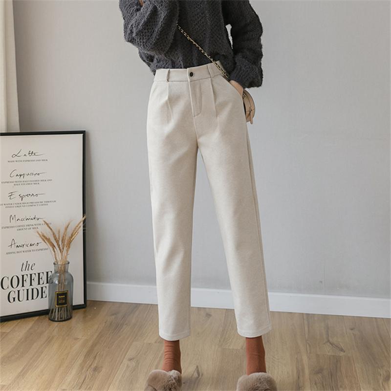 2022 Autumn Winter Korean Stytle Streetwear Vintage High Waist Casual Solid Color HaremWoolen Trousers Wool Straight Pants Women