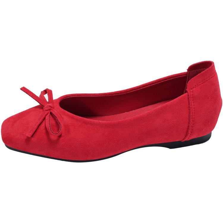 Retro Ballet Flat Bottom Red Light Mouth Single Shoes Women's New Suede Gentle Soft Sole Doudou Shoes One Pedal Ladyshoes