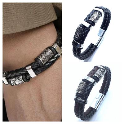 Herren-Lederarmband mit Perlen im Wikingerstil