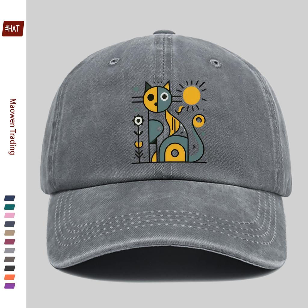 Pc Abstract Cat And Sun Pattern Printed Baseball Cap Unisex Design Sun Hat MultiColor Available Papa Cap Comfortable Lightweig