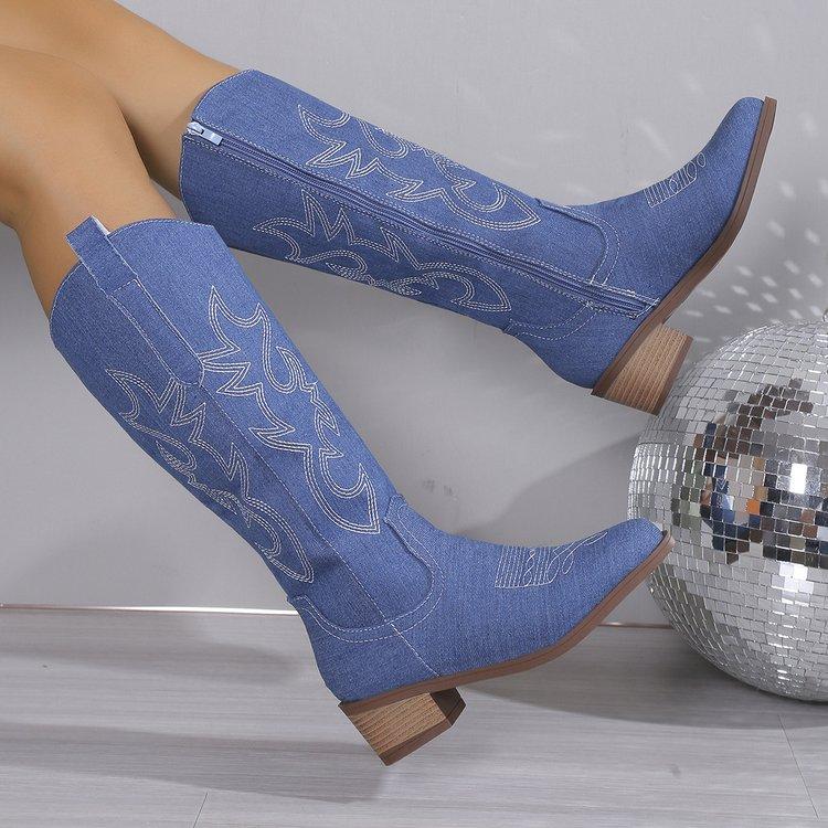 Thick Women Boots New Shoes Female  Mid-Calf Boots Slip-on Shoes for Women Square Heel Low Heel Ladies Boots Shoes Female