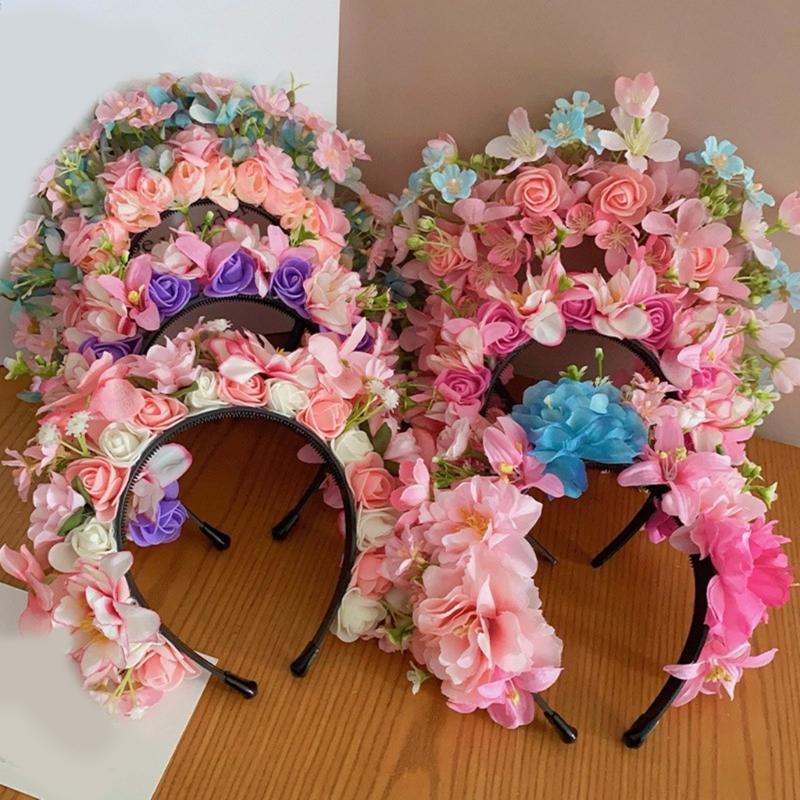 Adjustable Silk Flower Headband Beautiful Flower Hairband Accessory Lovely Flower Embellished Hair Decoration