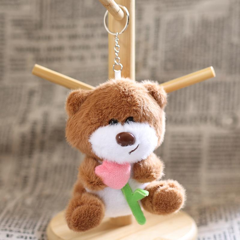 Cute Tulip Bear Plush Keychain Cartoon Stuffed Doll Toy Lovely Plush Keyring Backpack Pendant Birthday Christmas Gifts