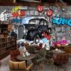 Large Wall Murals Retro European 3D Brick Wall Mural Car Graffiti Mural Wallpaper